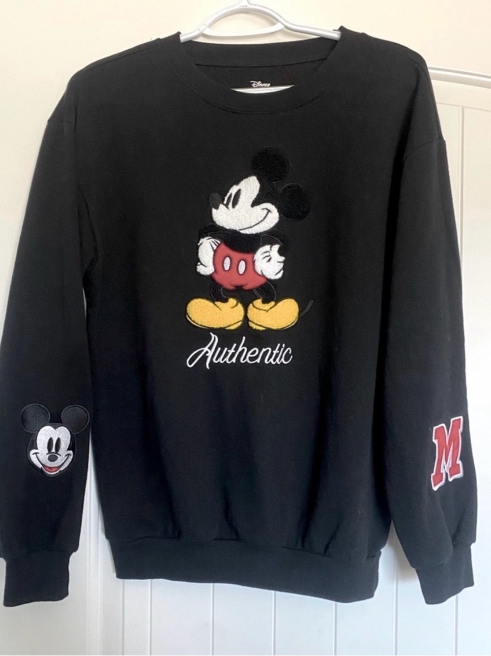 Disney Black Mickey Mouse Crewneck Sweater with Red & Yellow Accents